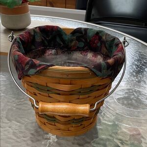 Longaberger Basket with Floral Liner and Metal Handle